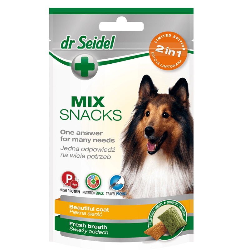 Dr. SEIDEL Mix 2 in 1, Recompense Pentru Caini, Pentru o Blana Frumoasa si Respiratie Fresh, 90g