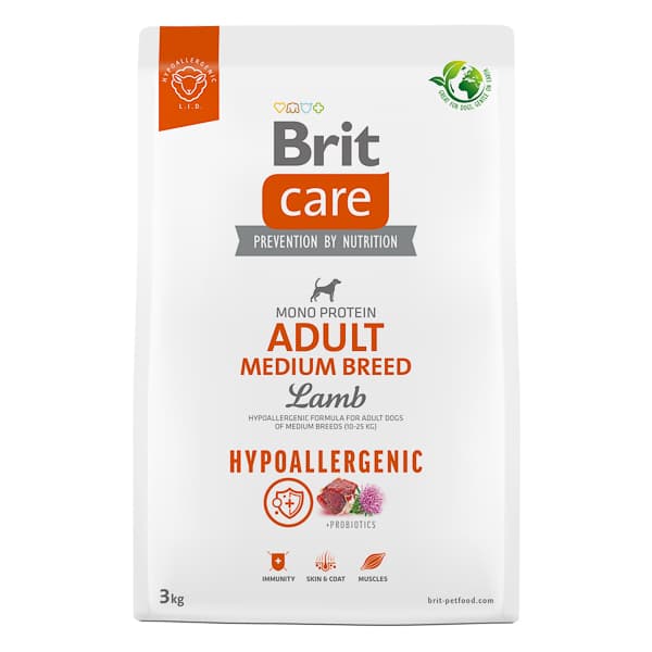 BRIT CARE Hypoallergenic Adult Medium Breed, cu Miel, Hrană Uscata Monoproteică pentru Câini Adulți de Talie Medie, 3kg