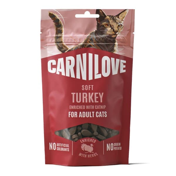 CARNILOVE Cat Soft Snack cu Curcan și Catnip 50 g | Recompense Semiumede pentru Pisici Adulte