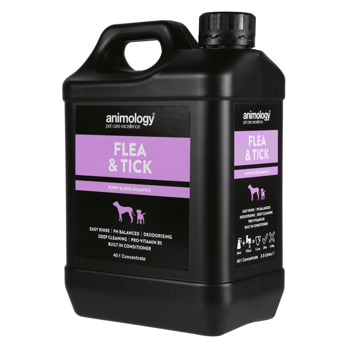 ANIMOLOGY Flea & Tick Sampon Vegan Antiparazitar, Concentrat 1:40, Pentru Caini 2.5L