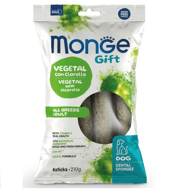 MONGE Gift Vegetal Dental Stick, cu Clorofila, Recompense Caini Pentru Mentinerea Igienei Orale, 210g