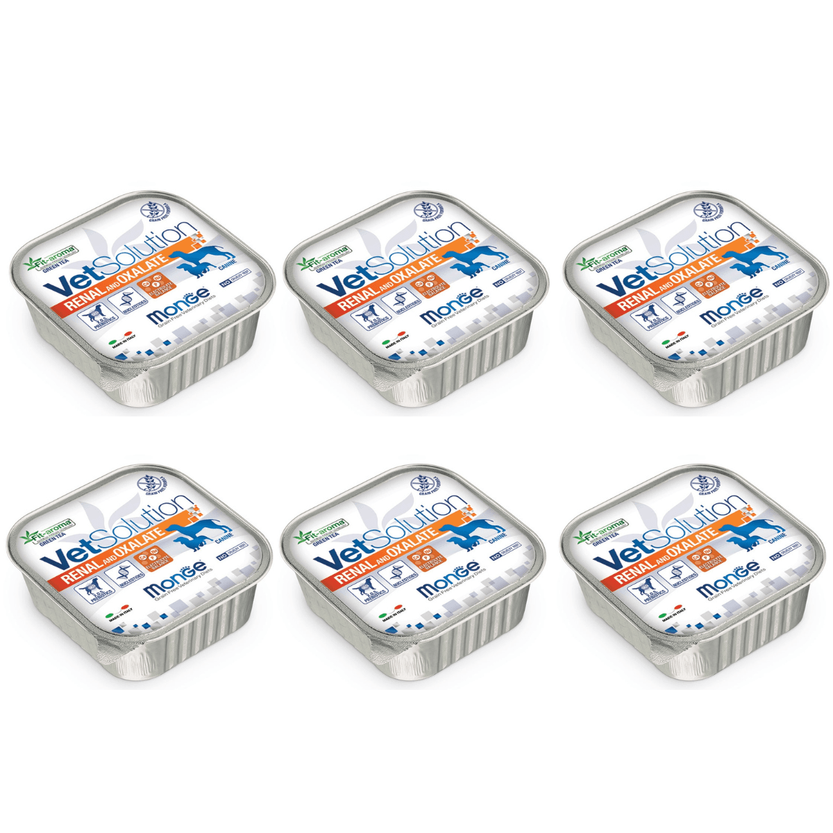 MONGE VETSOLUTION Renal and Oxalate, Set Conserve Hrana Umeda Pentru Caini cu Afectiuni Renale sau Urinare, 6x150g