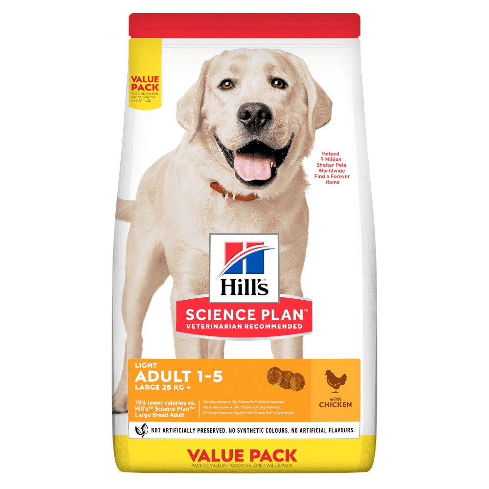 HILL'S Science Plan Light Large Breed cu Pui, Value Pack 18 kg – Hrana Uscata pentru Caini Adulti de Talie Mare, Low-Calorie, cu L-Carnitina si Omega-6 pentru Controlul Greutatii si Blana Sanatoasa