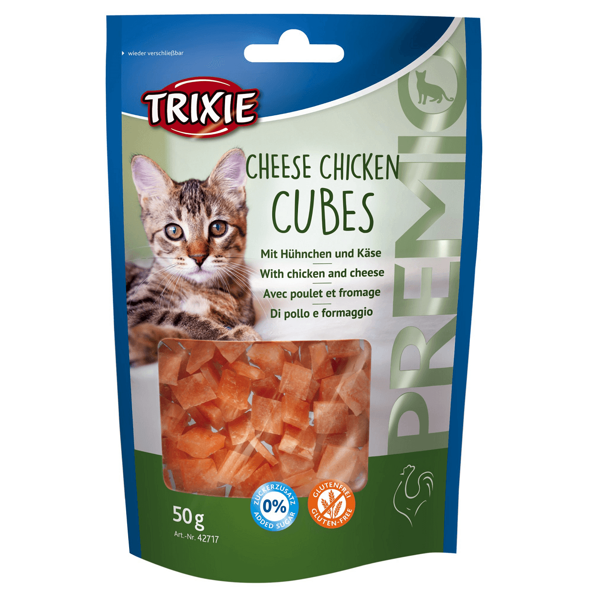 TRIXIE Premio Recompensa Pentru Pisici, Cubulete Carne de Pui si Branza, 50g