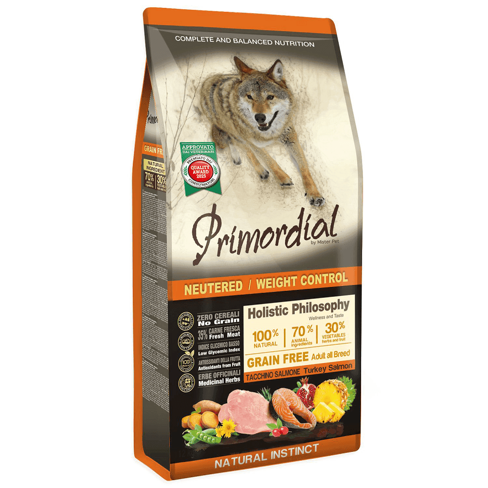 PRIMORDIAL Grain-Free Holistic Dog Adult Weight Control Curcan si Somon 12 kg