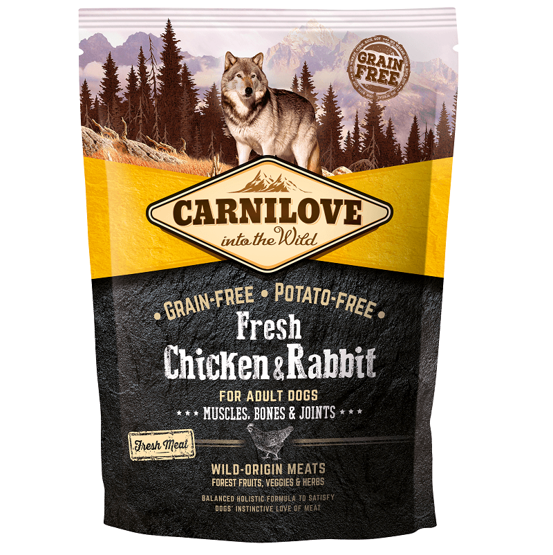 CARNILOVE Fresh Adult, Pui si Iepure, Hrana Uscata Fara Cereale Caine, Muschi, Oase si Articulatii Sanatoase 1.5kg