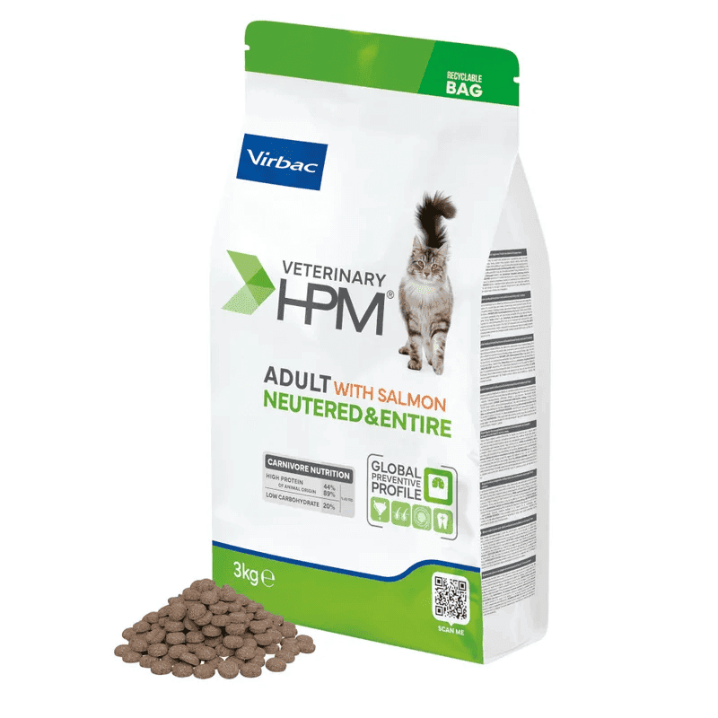 VIRBAC Veterinary HPM Adult Cat Neutered & Entired cu Somon 3kg | Hrana Uscata pentru Pisici Adulte Sterilizate sau Nesterilizate