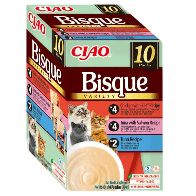 CIAO Churu Bisque Variety cu Ton, Pui cu Vita si Ton cu Somon 10x40 g