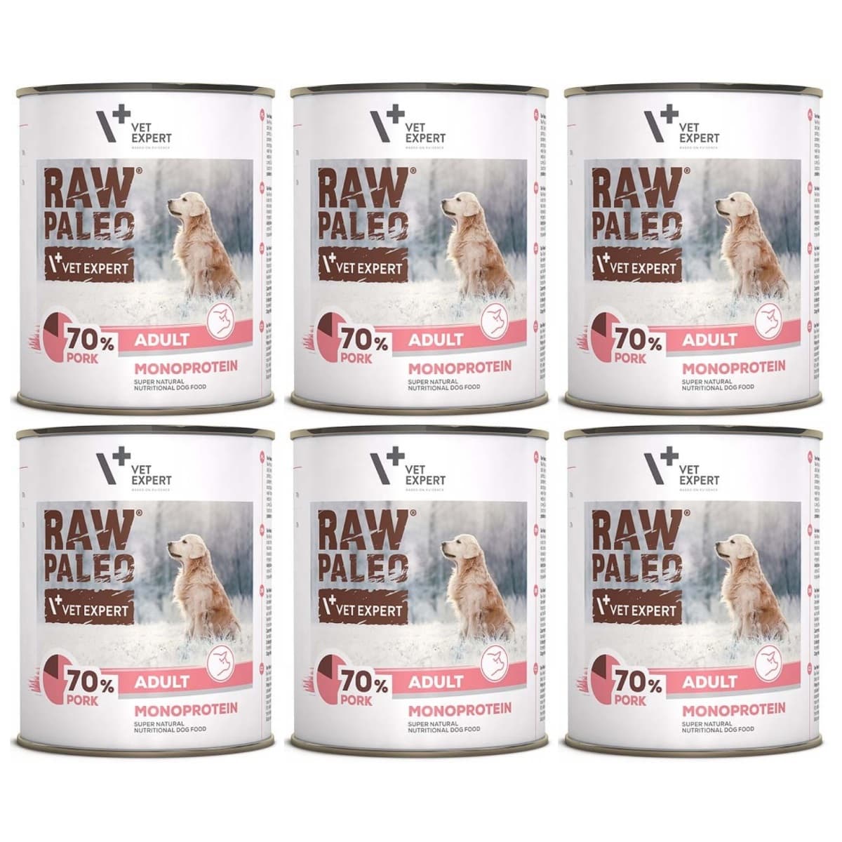 RAW PALEO Adult, cu Porc, Set Conserve Hrana Umeda Monoproteica, Fara Cereale, Pentru Caini, 6x800g