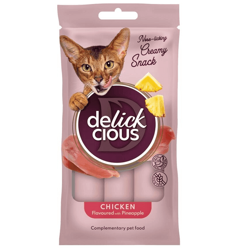 DELICKCIOUS Cat Snack Cremos cu Pui și Ananas 4 x 15 g