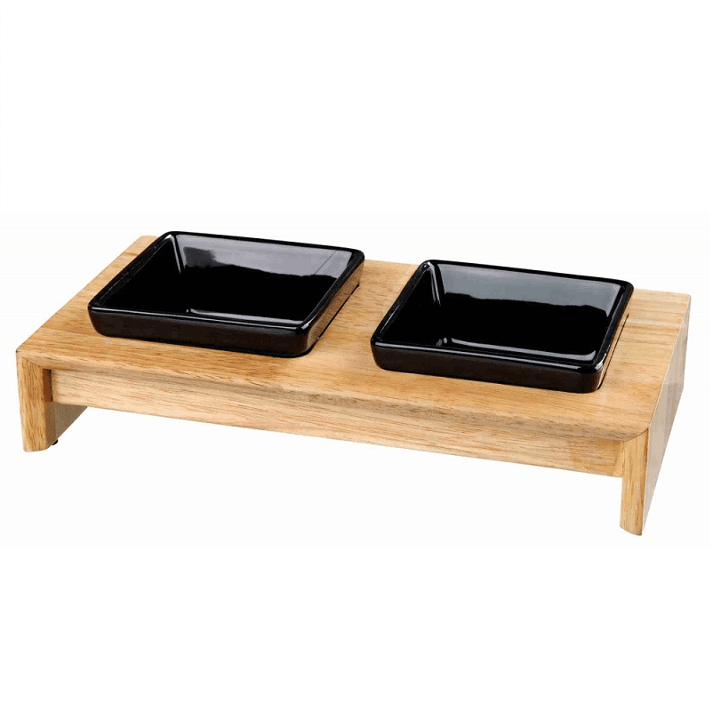 Set Castroane Ceramice in Suport Lemn Pentru Caini 2x400ml