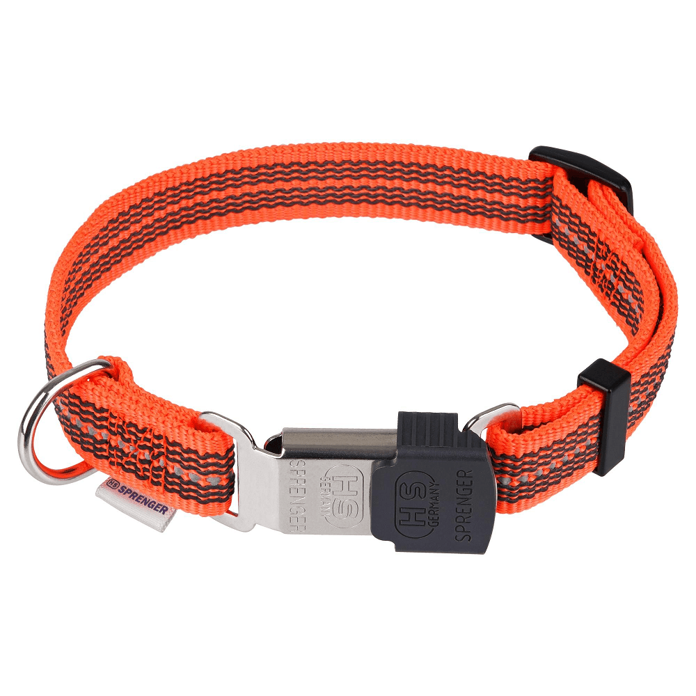 HERM. SPRENGER Zgarda Caine, Reflectorizanta, Nylon Portocaliu Neon, Catarama ClickLock cu Eliberare Rapida, Marime 30-45cm