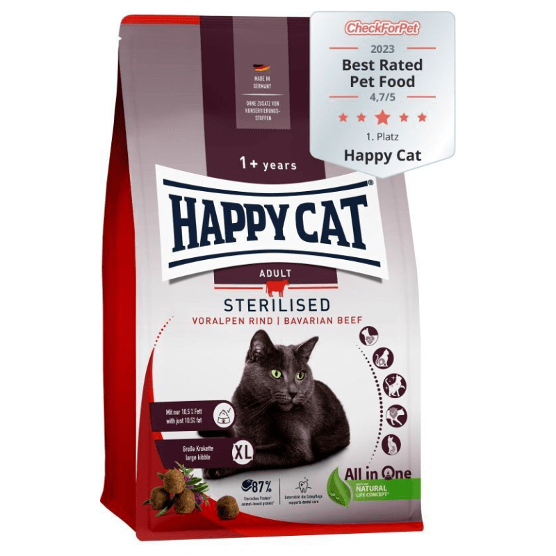 HAPPY CAT Sterilised Adult cu Vită Bavareză și Ierburi