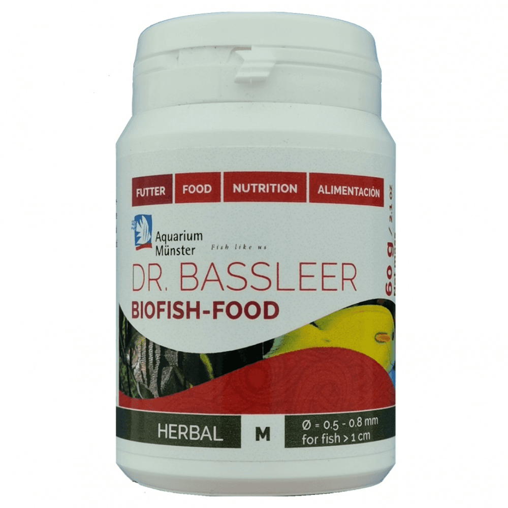 Aquarium Munster DR. BASSLEER Biofish Food Herbal M 60 g – Hrană Granulata Premium pentru Pesti de Acvariu cu Plante Medicinale pentru Imunitate și Vitalitate