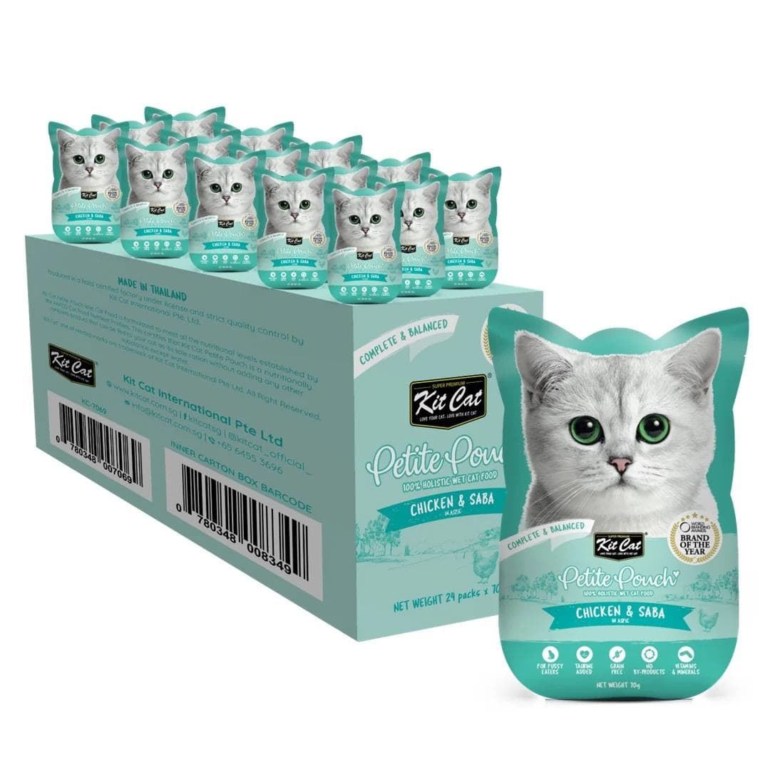 KIT CAT Petit Pouch, Bax Plicuri Hrana Umeda Pentru Pisici, Pui si Macrou in Aspic, 24x70g