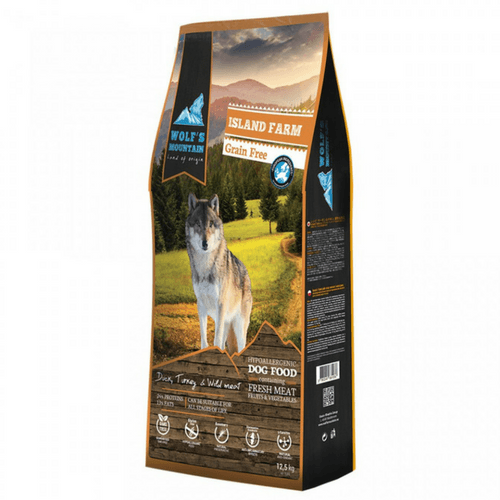 WOLF'S MOUNTAIN Island Farm, cu Rata, Curcan si Vanat, Hrana Uscata Fara Cereale Pentru Caini Adulti, 2kg