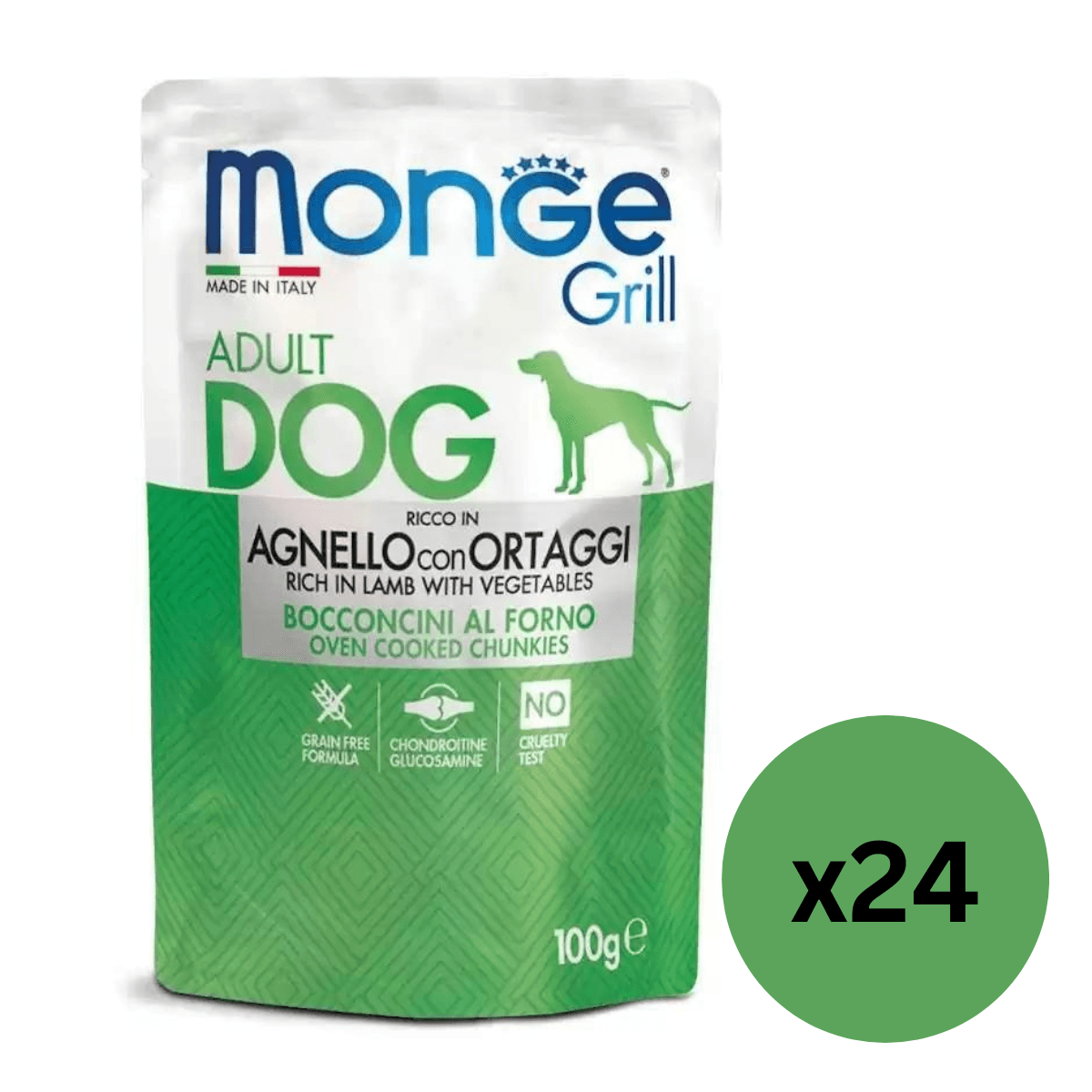 MONGE Dog Grill, cu Miel, Set Plicuri Hrana Umeda Fara Cereale Pentru Caini, 24x100g