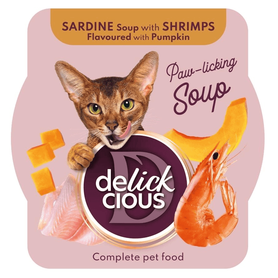 DELICKCIOUS Cat Supă cu Sardine, Creveți și Dovleac 80 g