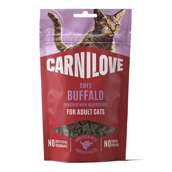 CARNILOVE Cat Soft Snack cu Bivol și Afine 50 g | Recompense Semiumede pentru Pisici Adulte