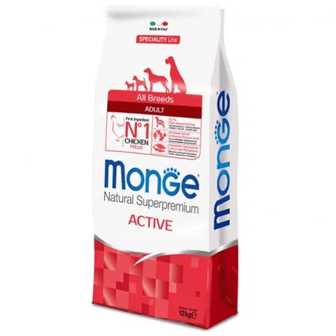 MONGE NATURAL Active All Breeds, Pui, Hrana Uscata Caine cu Activitate Fizica Intensa, 12kg