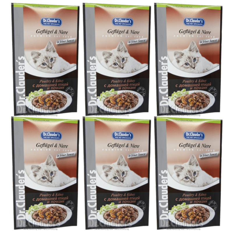 DR. CLAUDER'S, Carne Pasare si Rinichi, Set Plicuri Hrana Umeda Pisici, 6x100g