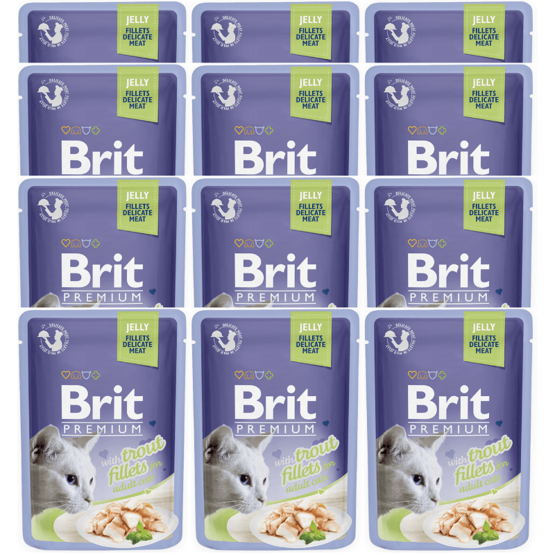BRIT PREMIUM DELICATE, Pastrav, Set Plicuri Hrana Umeda Pisici (file carne in aspic) 12x85g
