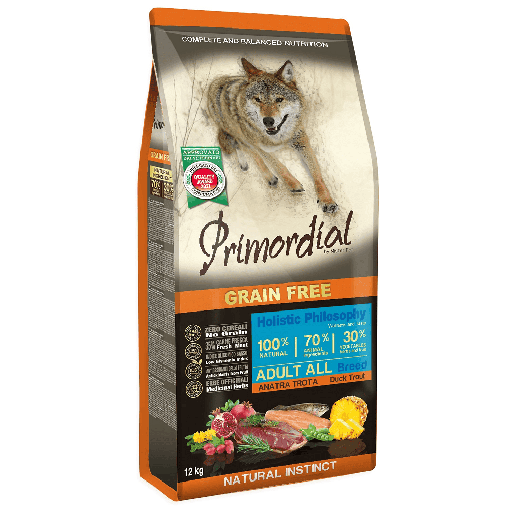 PRIMORDIAL Grain-Free Holistic Dog Adult Rata si Pastrav 12 kg