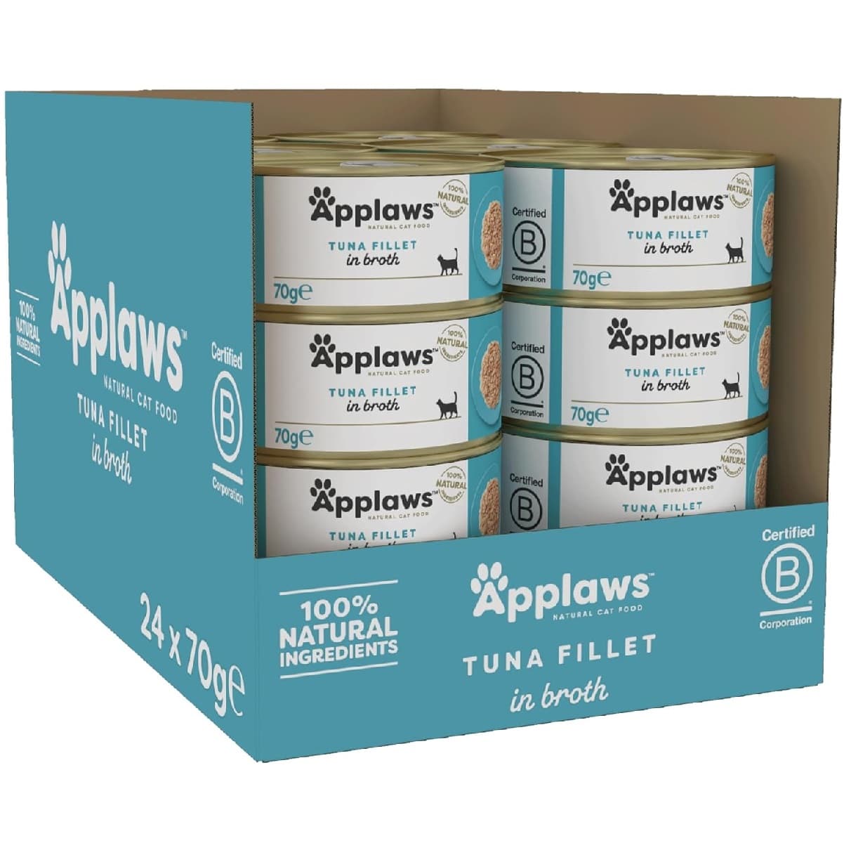 APPLAWS 100% Natural, Bax Conserve Hrana Umeda Pisici, Fillet Ton in Supa, 24x70g