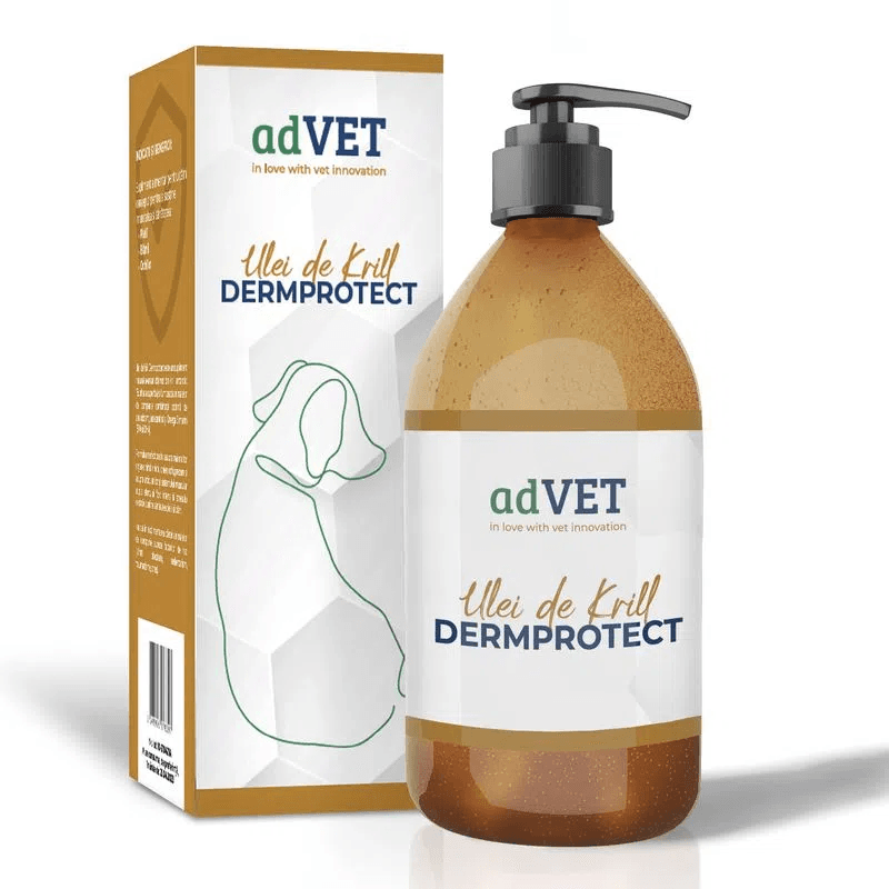 AdVET DERMPROTECT Ulei de Krill, Supliment Alimentar, Bogat in Acizi Grasi Esentiali Omega 3, Pentru Caini 150ml