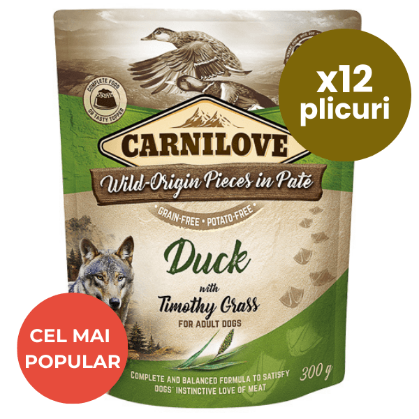 CARNILOVE Dog Pouch Pate Rață cu Timoftica Set 12x300 g