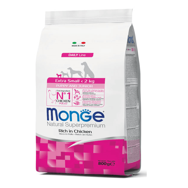 MONGE NATURAL Extra Small Puppy & Junior, Pui, Hrana Uscata Monoproteica Caine Junior, Digestie Optima 800g