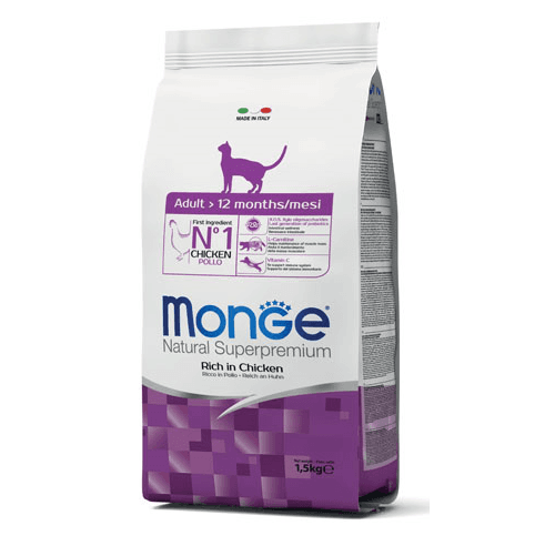 MONGE Natural Superpremium Cat Adult, cu Pui, Hrana Uscata Pentru Pisici Adulte, 1.5kg