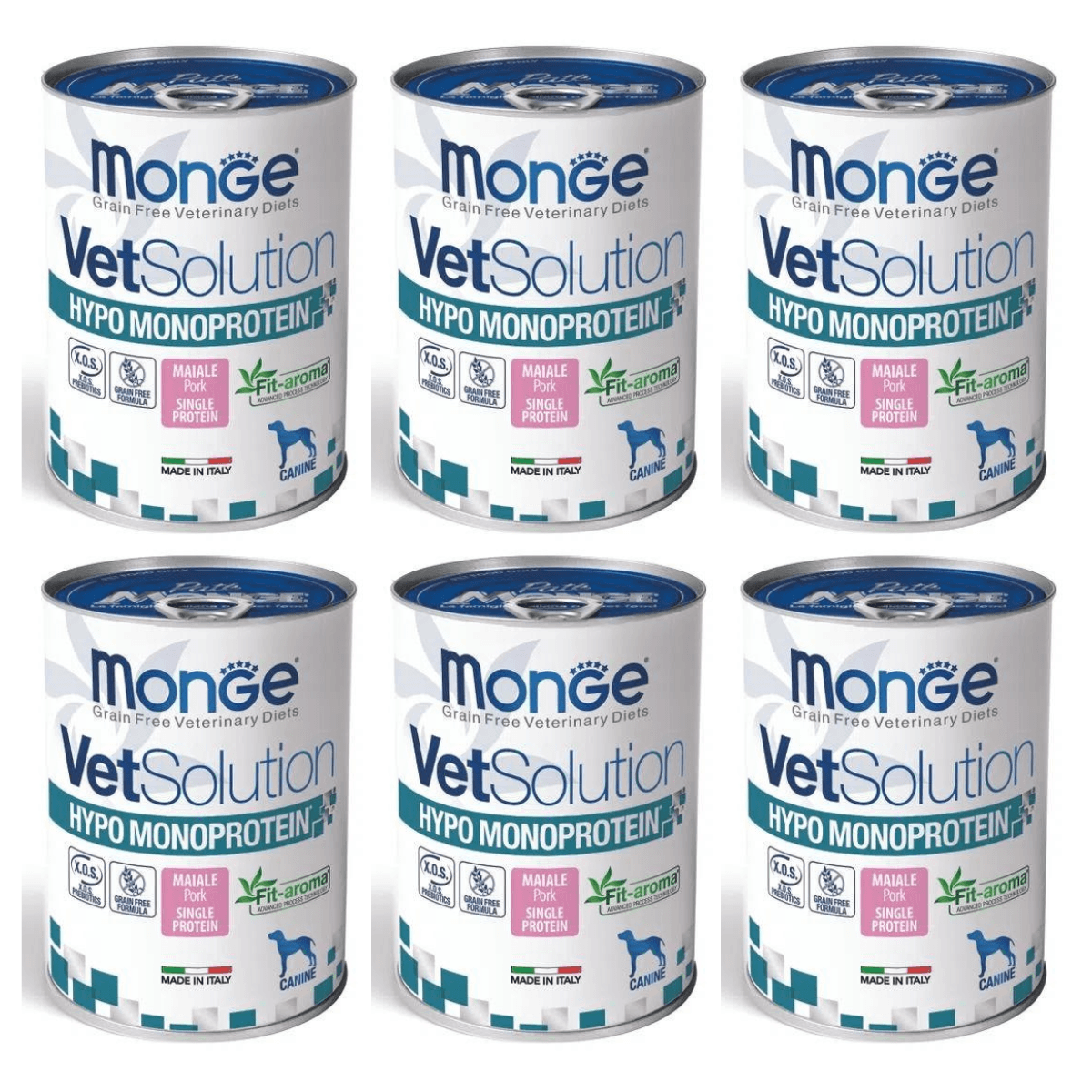 MONGE VETSOLUTION Hypo Monoprotein, cu Porc, Set Conserve Hrana Umeda Monoproteica Pentru Caini Sensibili, 6x400g