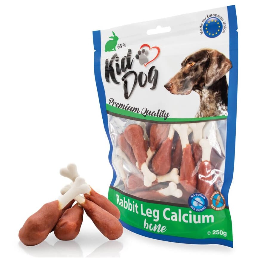 KIDDOG Oscioare cu Calciu și Iepure pentru Caini, 250 g
