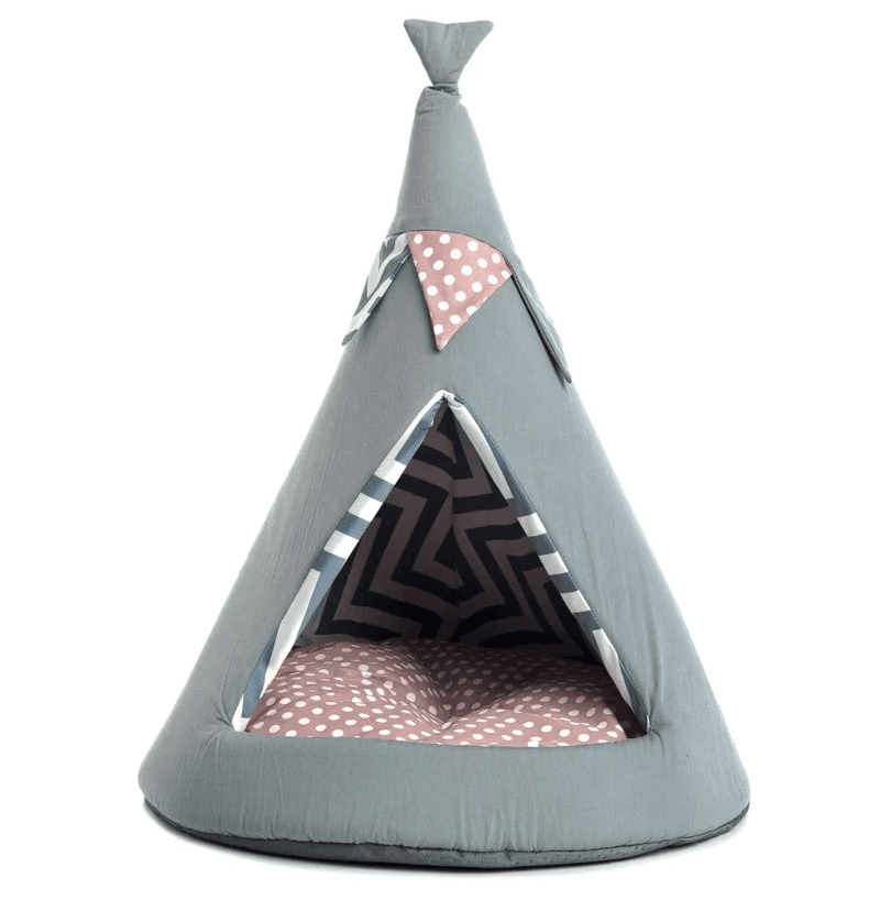 Cort TEEPEE Pentru Caini Talie Mica si Pisici, Saltea Detasabila, 42cm