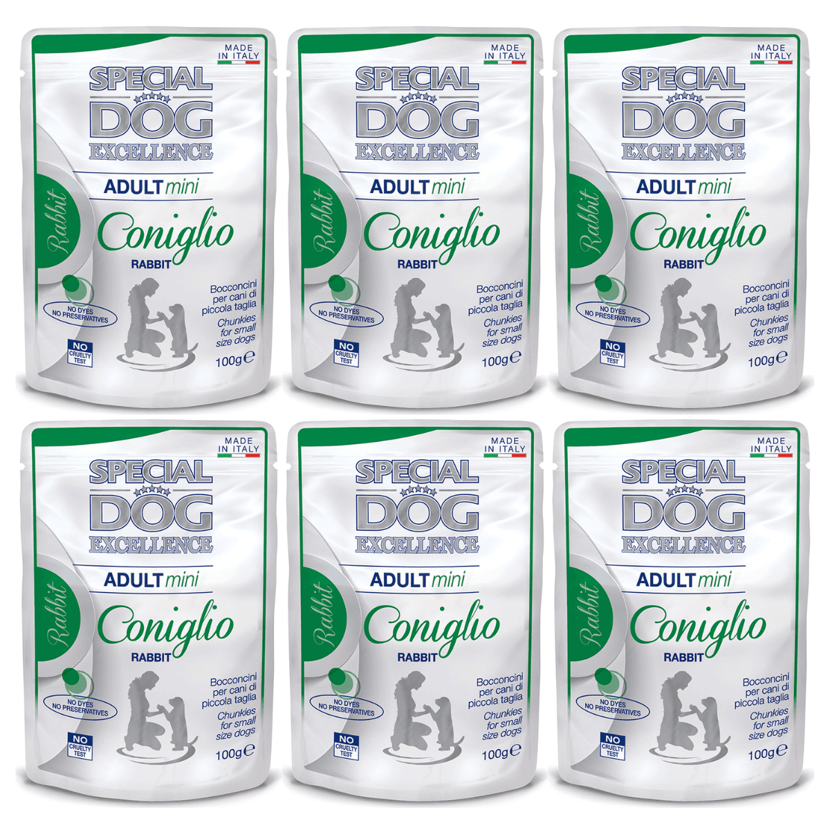 MONGE Special Dog Excellence Mini, cu Iepure, Set Plicuri Hrana Umeda Pentru Caini Talie Mica, 6x100g