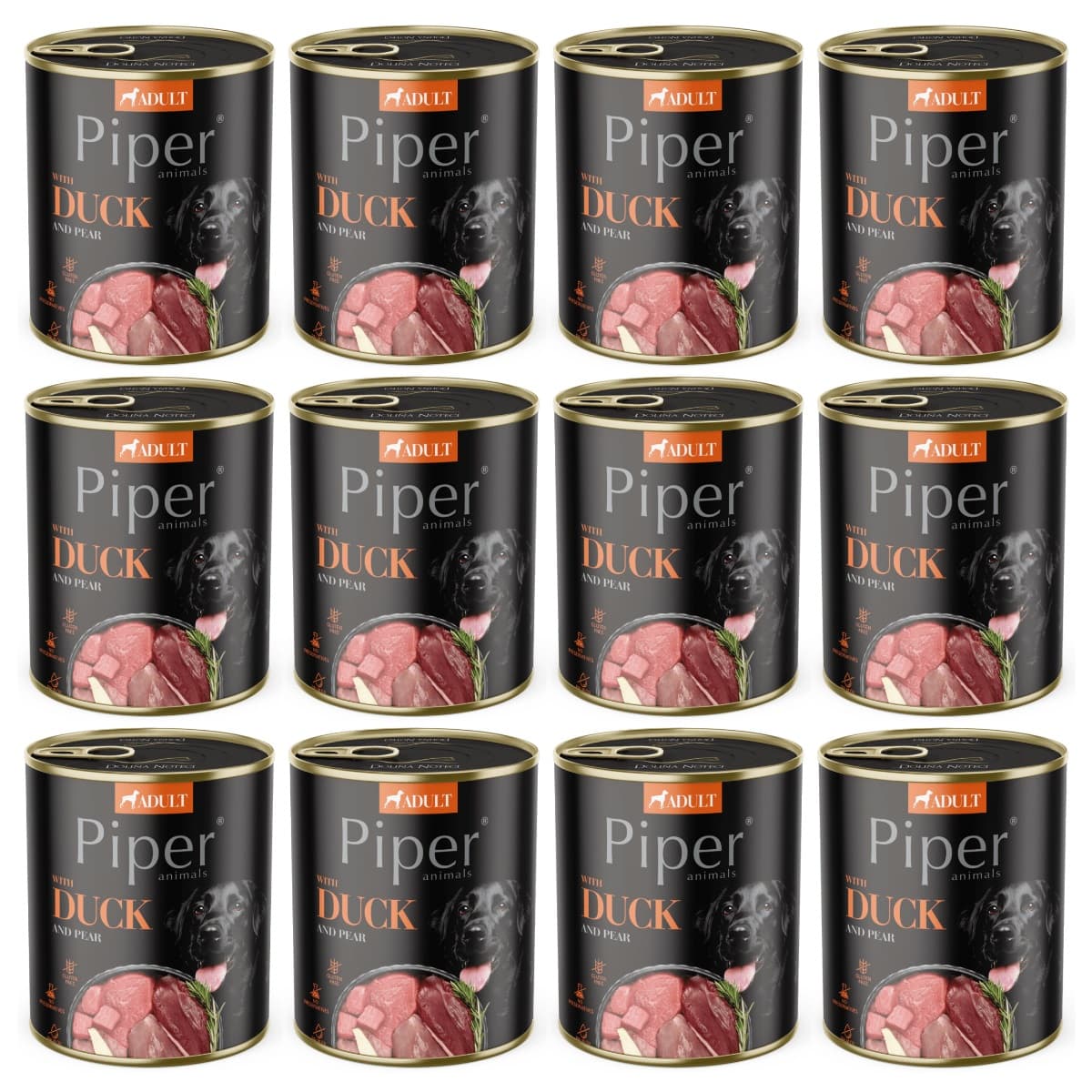PIPER Animals, cu Rata si Pere, Set Conserve Hrana Umeda Pentru Caini, 12x800g