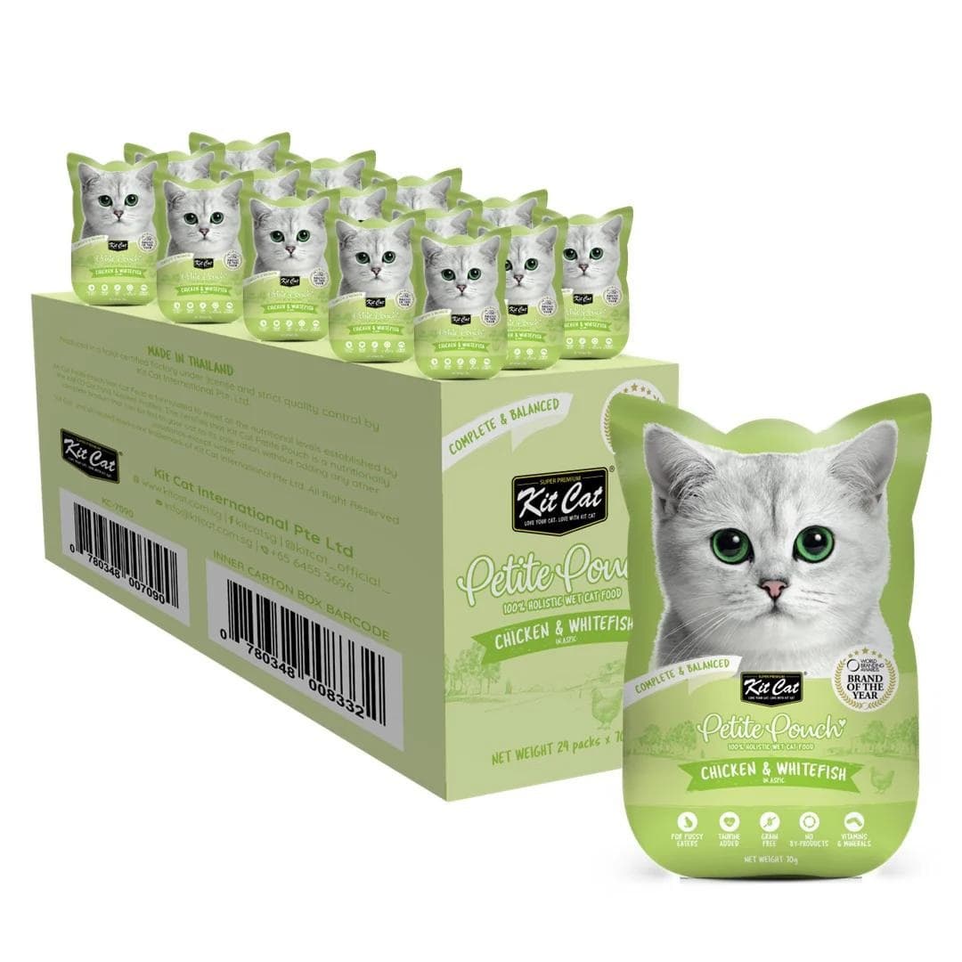 KIT CAT Petit Pouch, Bax Plicuri Hrana Umeda Pentru Pisici, Pui si Biban in Aspic, 24x70g