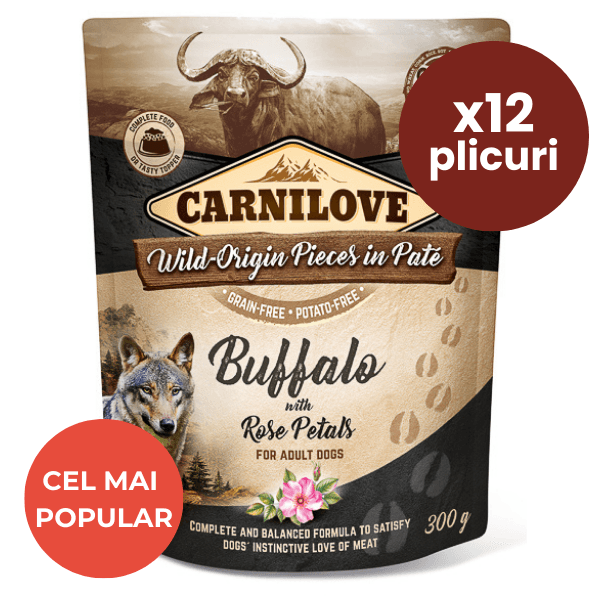 CARNILOVE Dog Pouch Pate Bivol cu Petale de Trandafir Set 12x300 g
