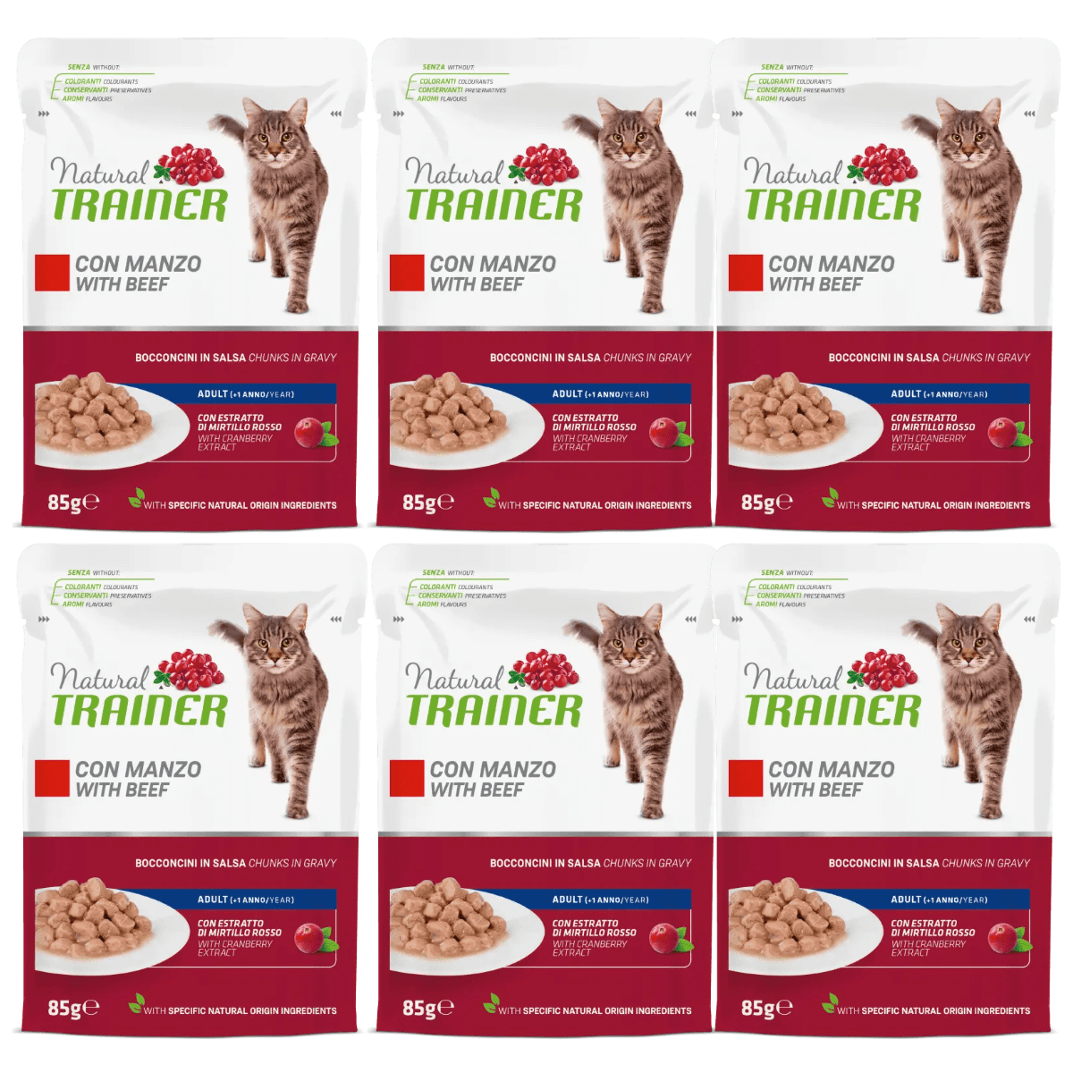NATURAL TRAINER Cat, cu Vita, Set Plicuri Hrana Umeda pentru Pisici Adulte, 6x85g