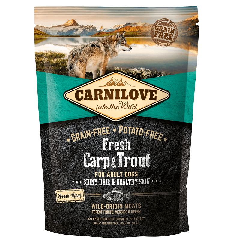 CARNILOVE Fresh Adult, Crap si Pastrav, Hrana Uscata Fara Cereale Caine, Blana Stralucitoare