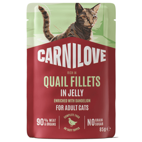 Carnilove Cat cu Prepeliță și Păpădie in Aspic 85 g | Hrană Umedă Completă Fără Cereale pentru Pisici Adulte
