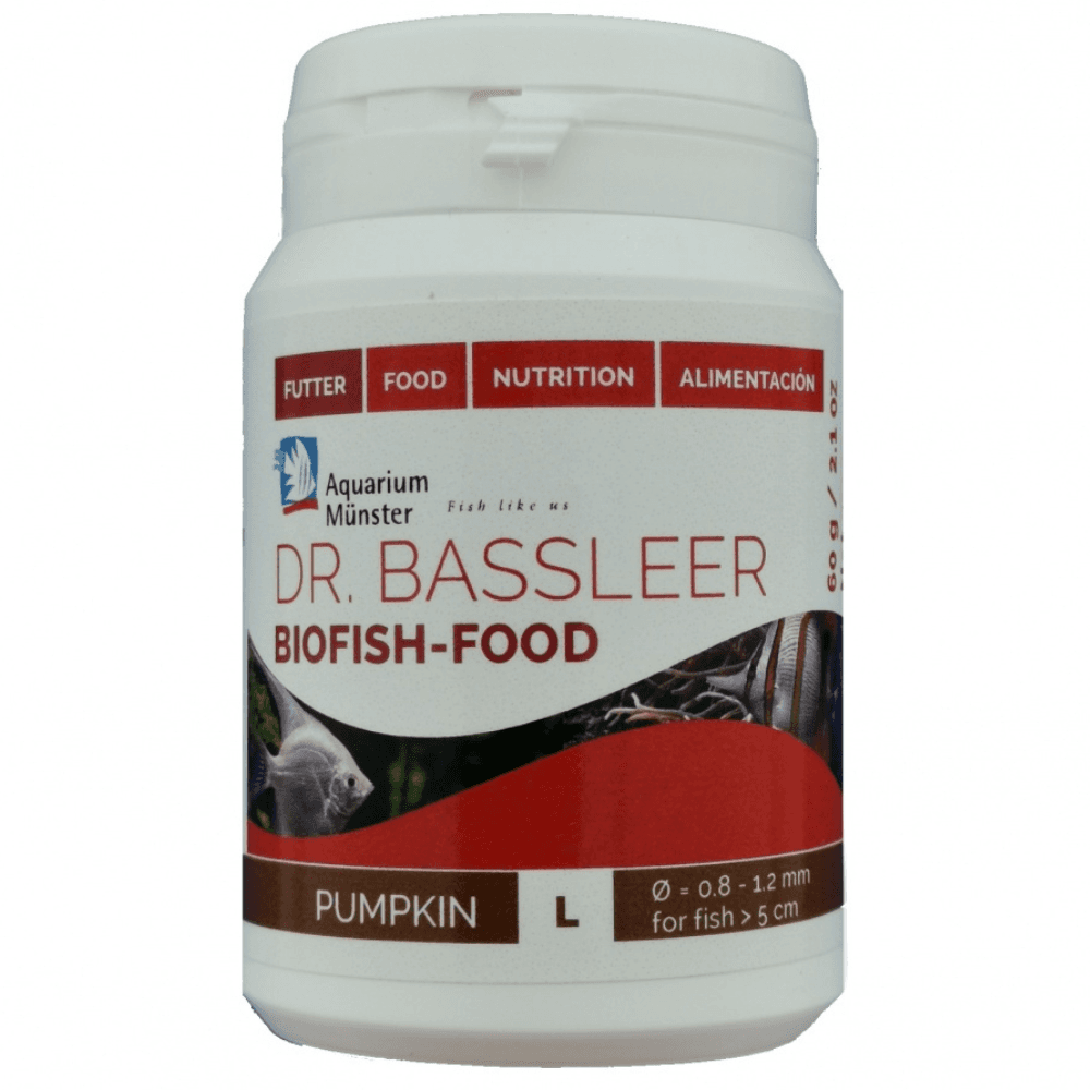 Aquarium Munster DR. BASSLEER Biofish Food Pumpkin L, 60 g – Hrană Granulata Premium Premium Pentru Pesti, cu Seminte de Dovleac, Recomandată în Tratamentul Viermilor Intestinali