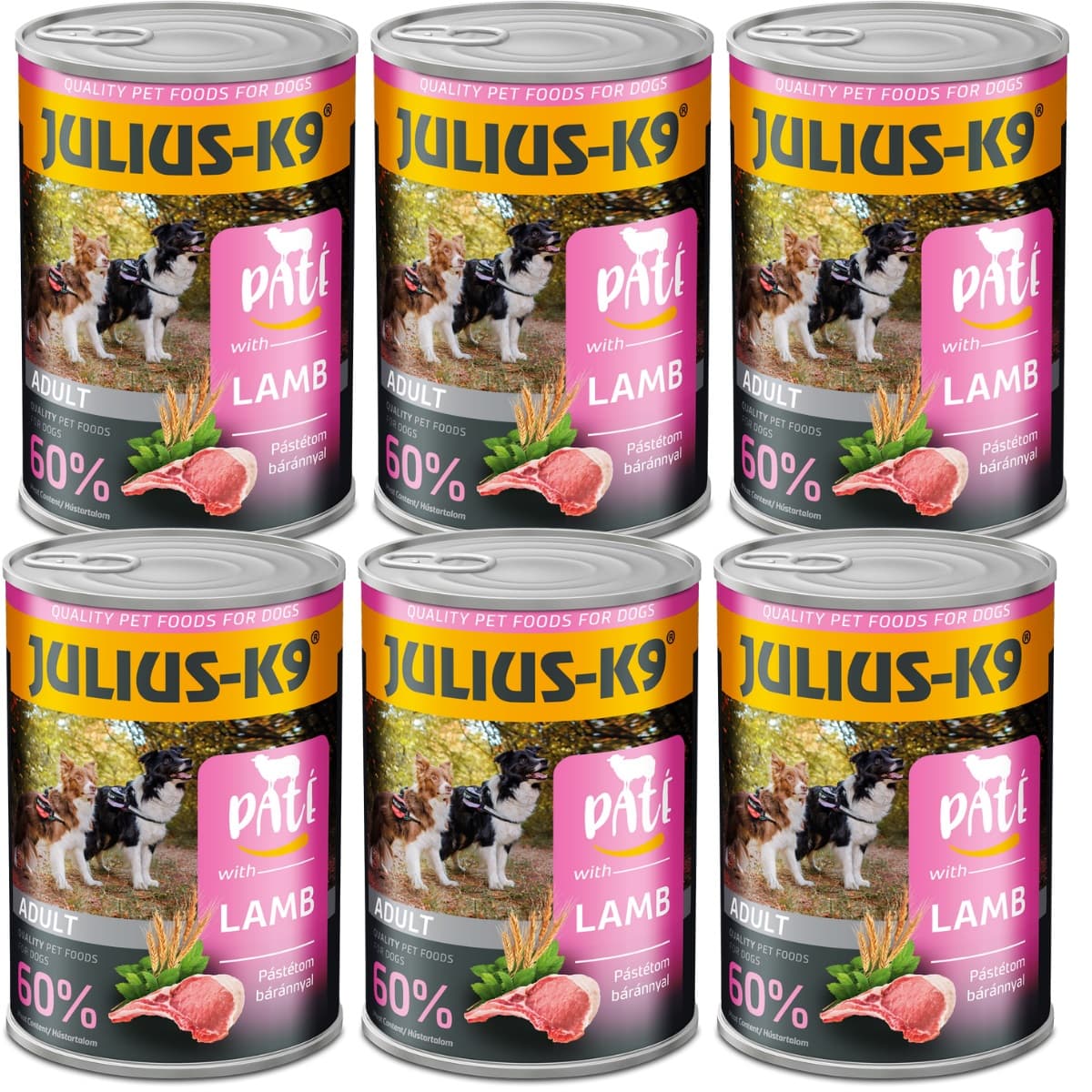 JULIUS K9 DOG, Set Conserve Hrana Umeda Pentru Caini, Pate cu Miel, 6x400g