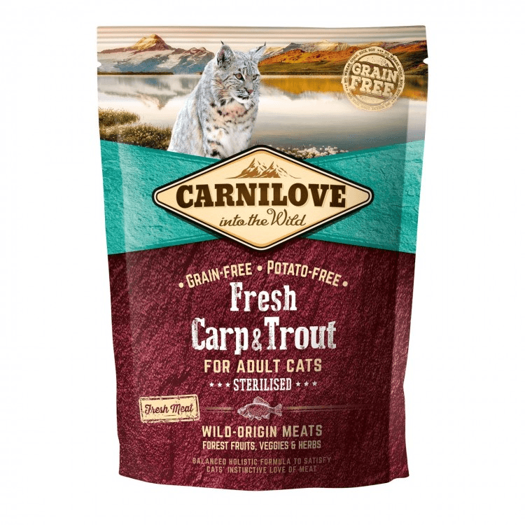 CARNILOVE CAT cu Crap si Pastrav Pisici Sterilizate 400g