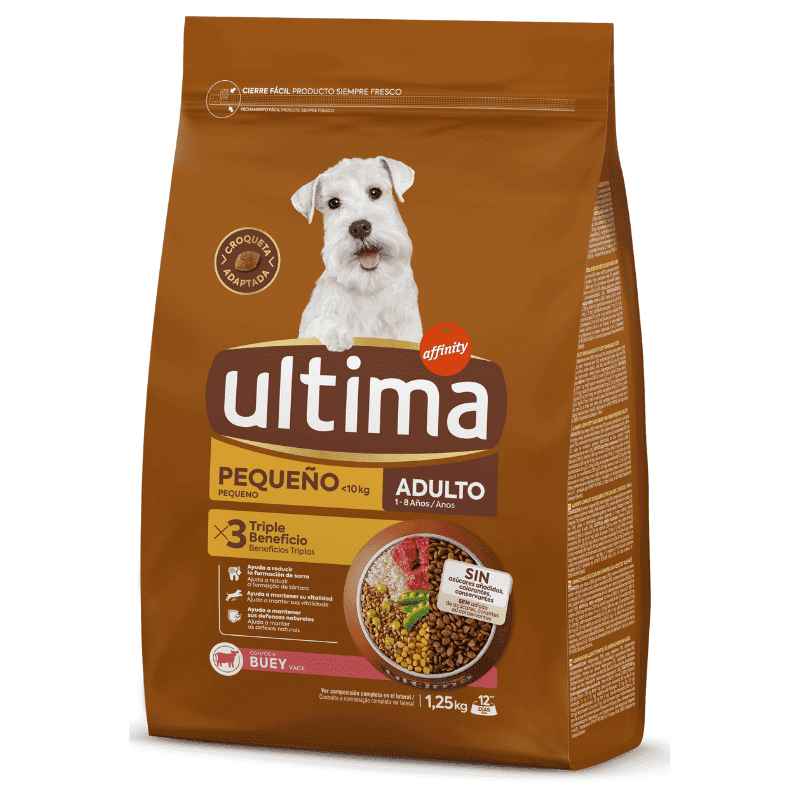 ULTIMA Dog Mini Adult Vită 1.25 kg | Hrană Uscată pentru Câini de Talie Mică | Suport pentru Vitalitate şi Masă Musculară