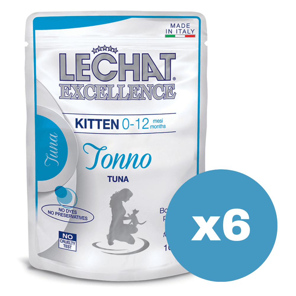 LeChat Excellence Kitten, cu Ton– Set Plicuri Hrană Umedă pentru Pisici Junioare, (bucățele în sos), 6x100 g