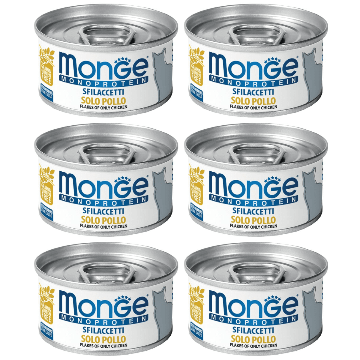 MONGE Monoprotein, Fasii Carne de Pui, Set Conserve Hrana Umeda Monoproteica Pentru Pisici, 6x80g
