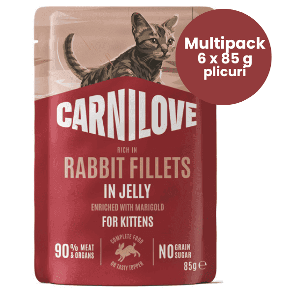 Carnilove Kitten cu Iepure și Gălbenele in Aspic Multipack 6x85 g