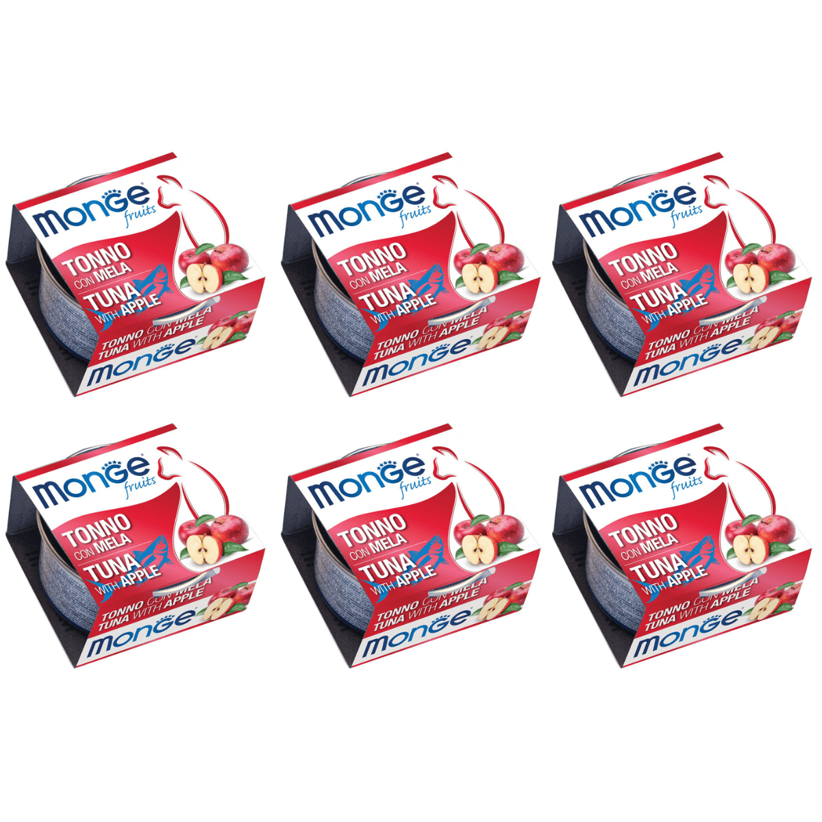 MONGE Fruits Cat, cu Ton si Mere, Set Conserve Hrana Umeda Pentru Pisici, 6x80g